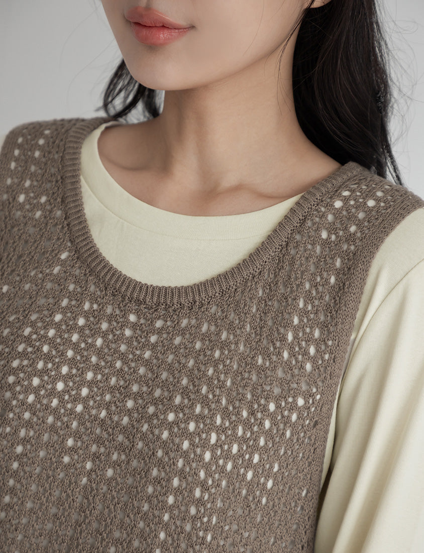 Japanese Style Layered Knit Cutout Plus Size Two-Piece Set