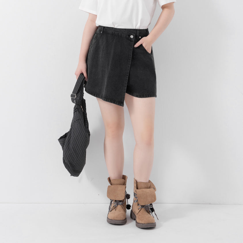 Slim Fit A-Line Wrap Plus Size Denim Skort