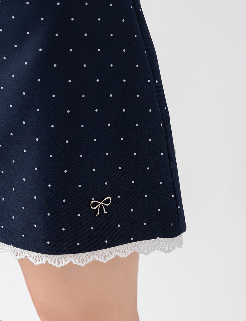 MISS. Lace Trim Polka Dot Tailored A-Line Suit Plus Size Mini Skirt