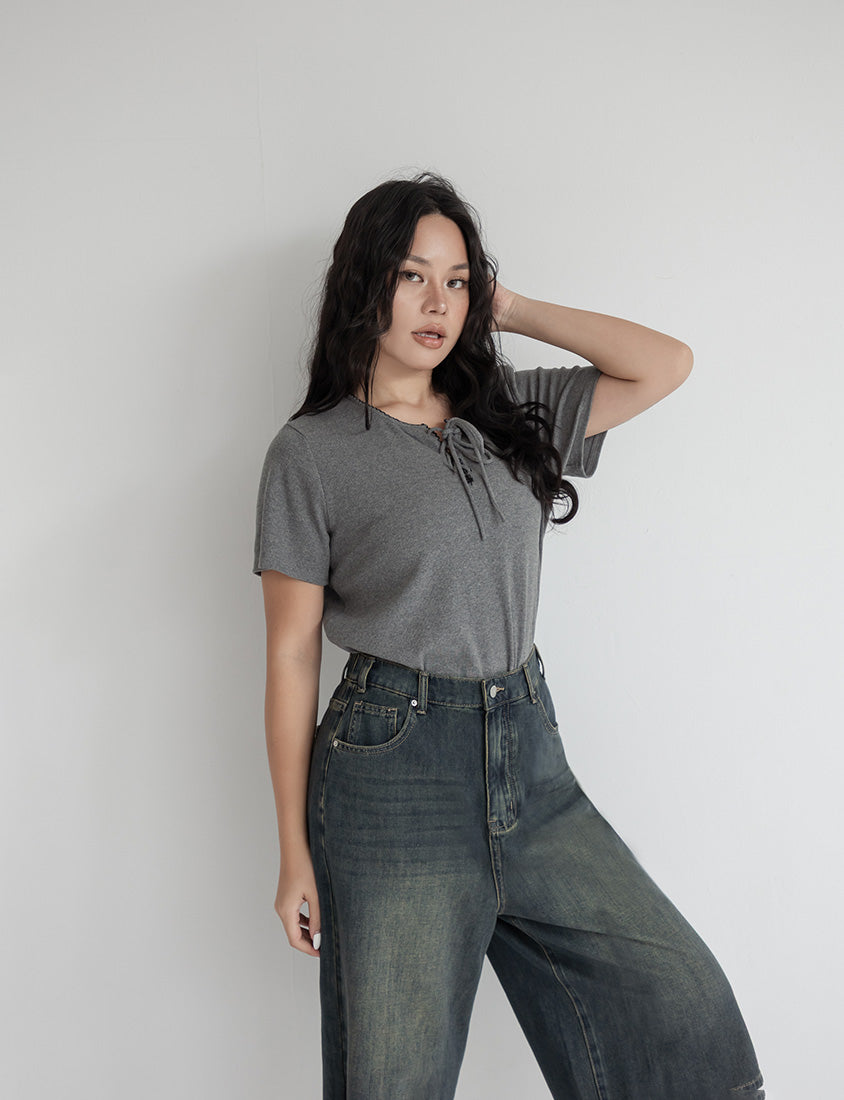 Korean Style Vintage Washed Plus Size Cropped Jeans