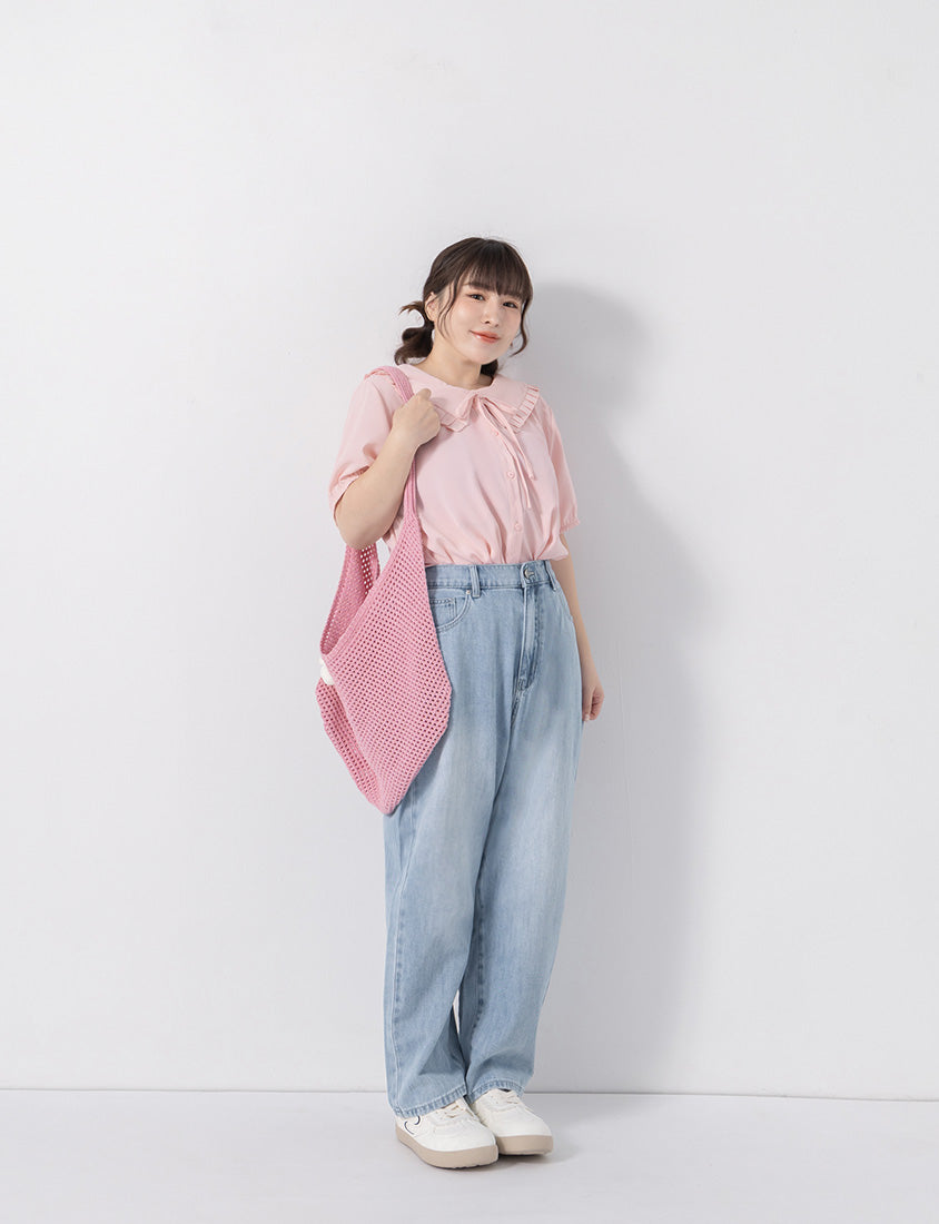 Statement Oversized Collar Tie-Waist Chiffon Plus Size Blouse