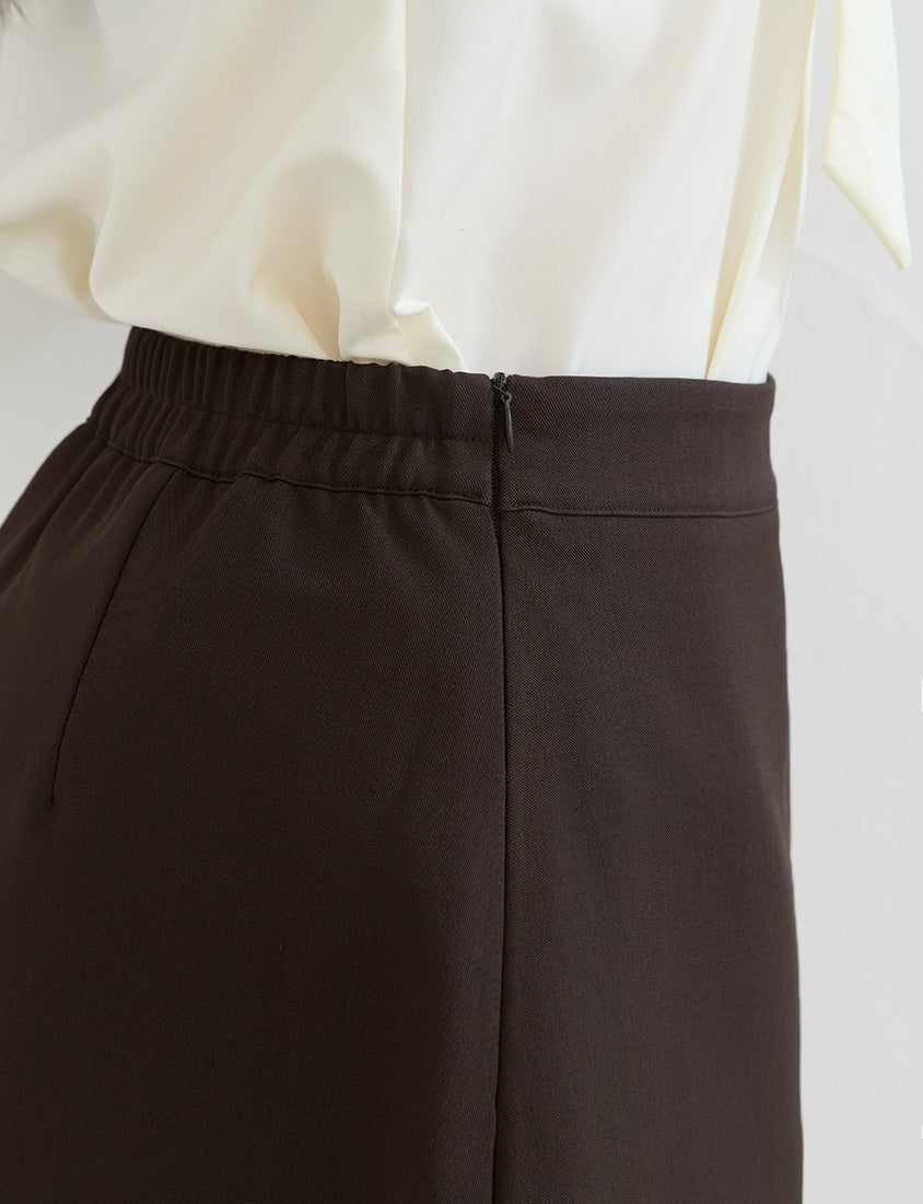 Korean Style Bow-Detail Elastic Back Waist Tailored Plus Size Mini Skirt