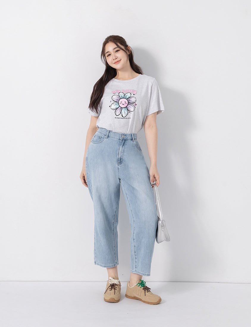 3D Gradient Floral Print Plus Size Tee