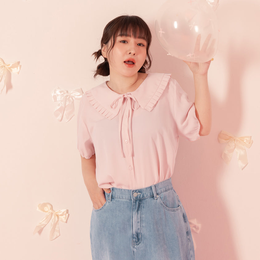 Statement Oversized Collar Tie-Waist Chiffon Plus Size Blouse