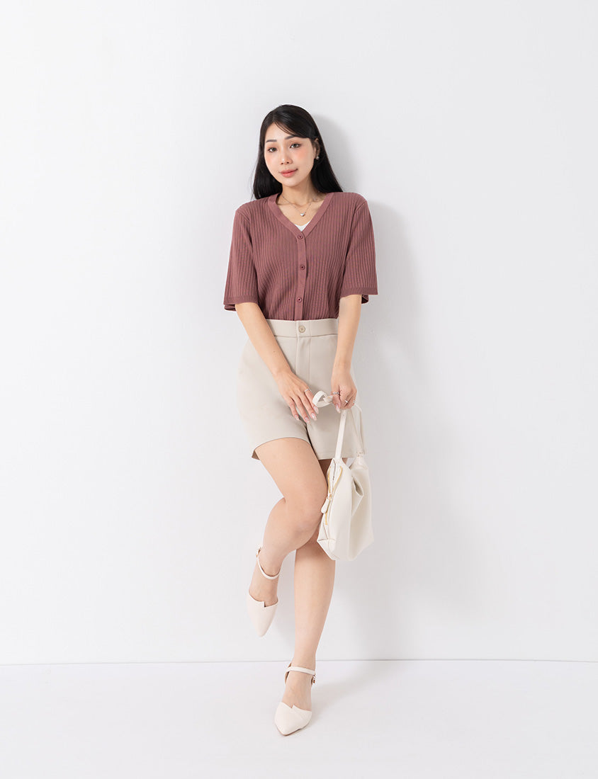 MISS. Minimal Faux Two-Piece Button-Front Knit Plus Size Top
