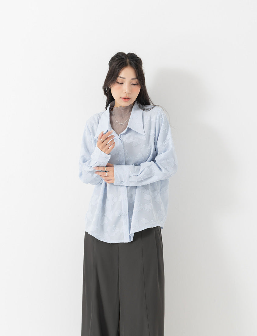 MISS. Japanese-Inspired Lace Sheer Jacquard Plus Size Shirt