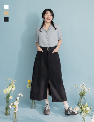 Lyocell Twill A-Line Plus Size Maxi Skirt (With Belt)