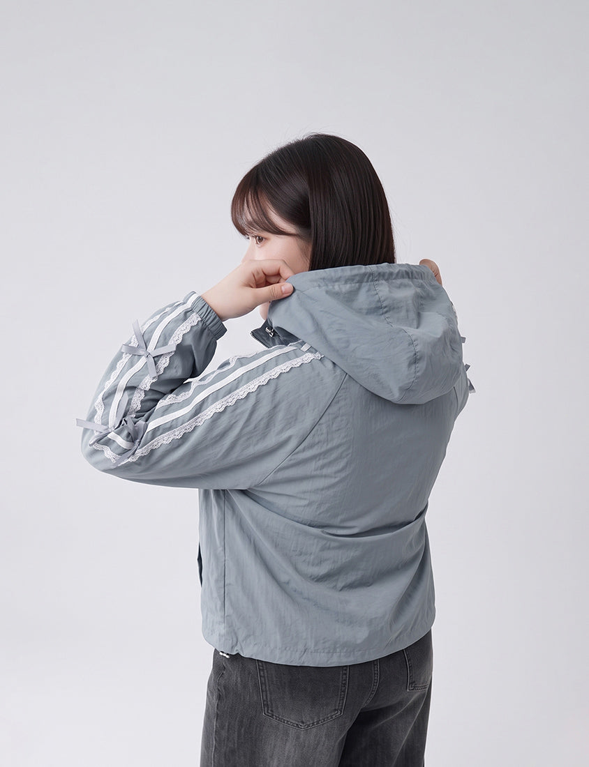 Lace Water-Repellent Hooded Plus Size Trench Coat