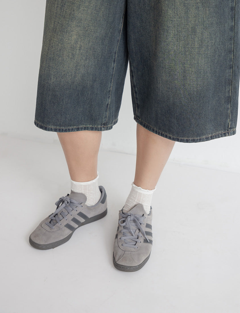 Korean Style Vintage Washed Plus Size Cropped Jeans