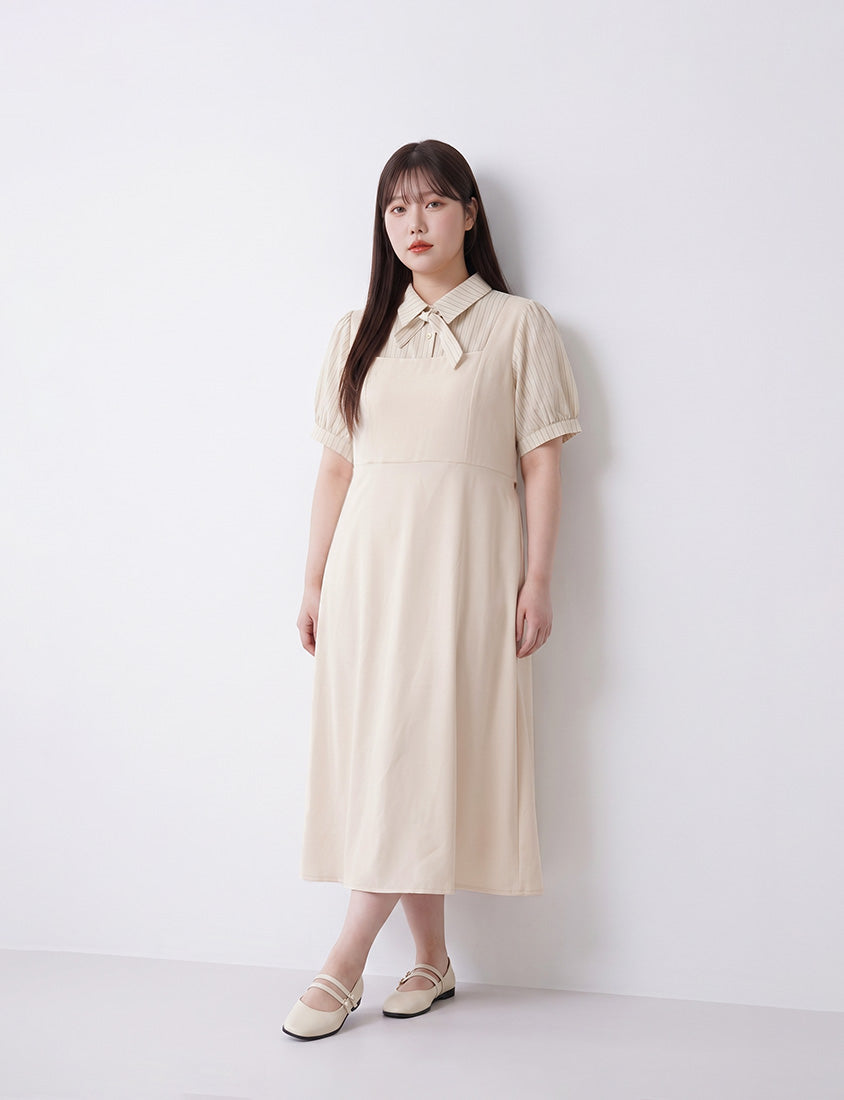 MISS. Elegant Faux Two-Piece Panel Stripe Plus Size Maxi Dress