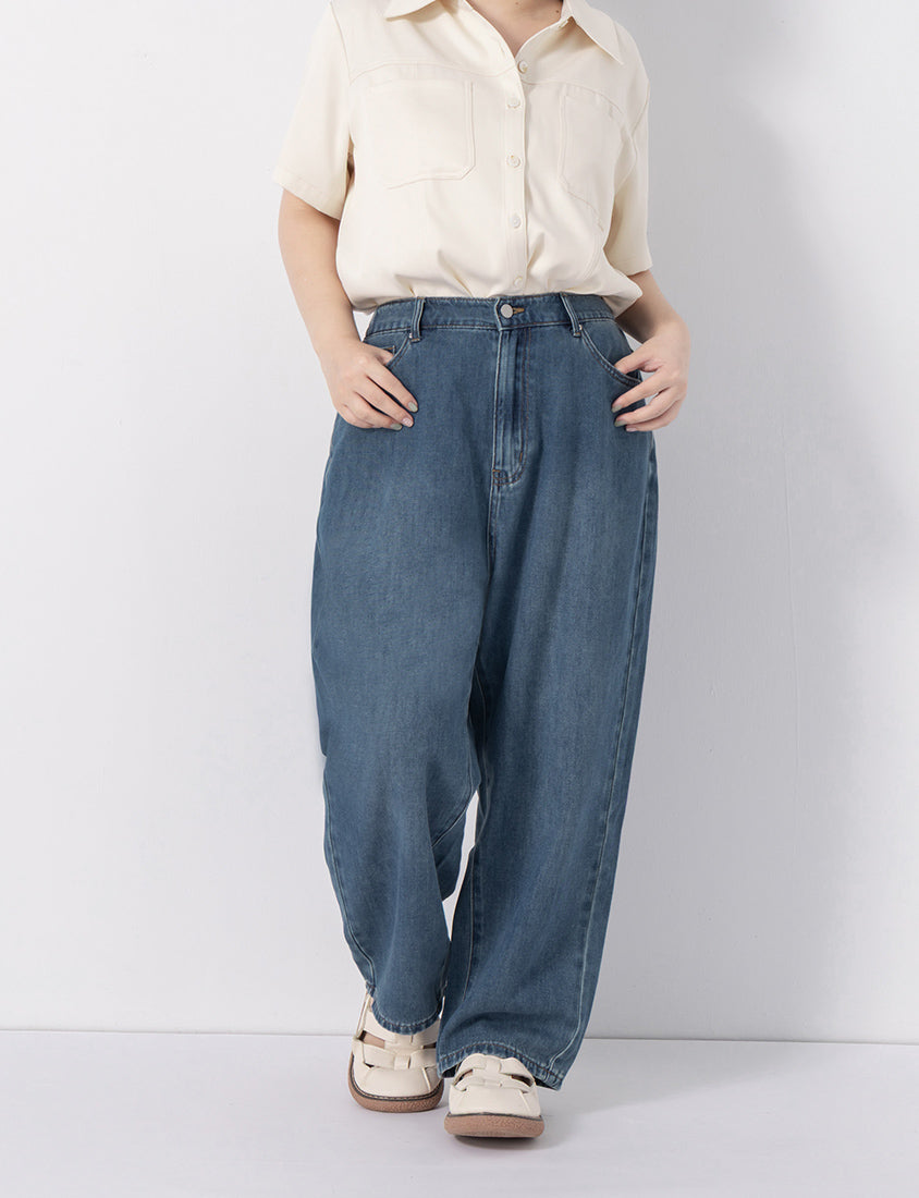 Double Pocket Twill Shell Button Plus Size Shirt
