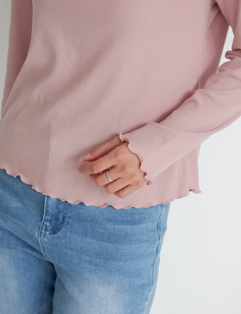 Ribbed Lettuce Trim Mock Neck Plus Size Top