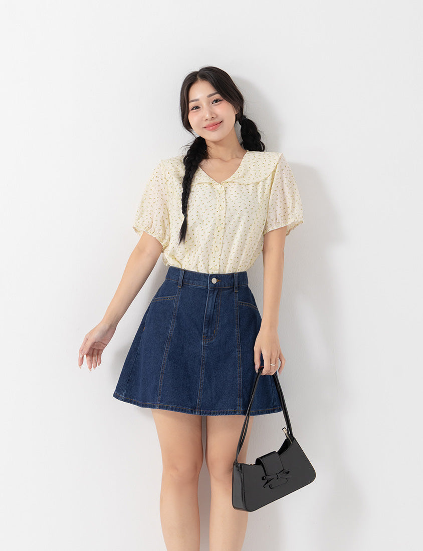 Pear-Shaped Friendly! Perfect Fit Seamed A-Line Denim Plus Size Mini Skirt