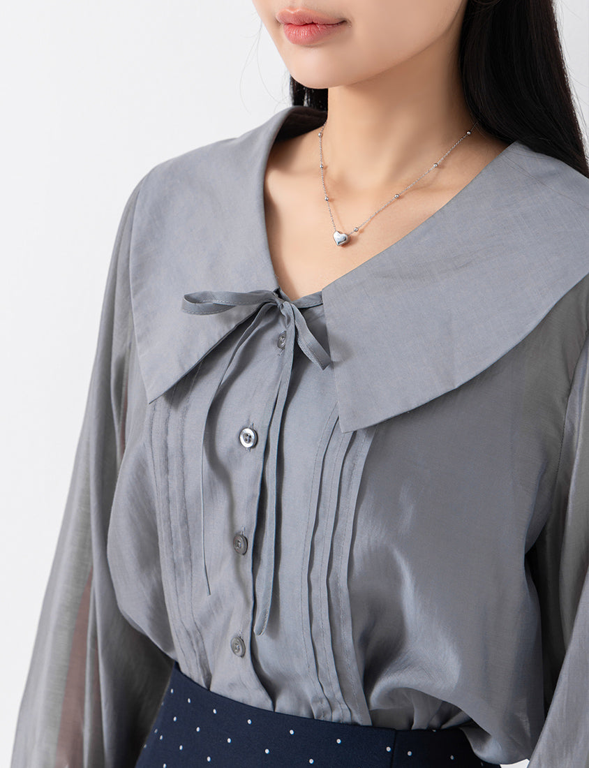 MISS. Ethereal Sheer Collared Plus Size Shirt (with Inner Cami)