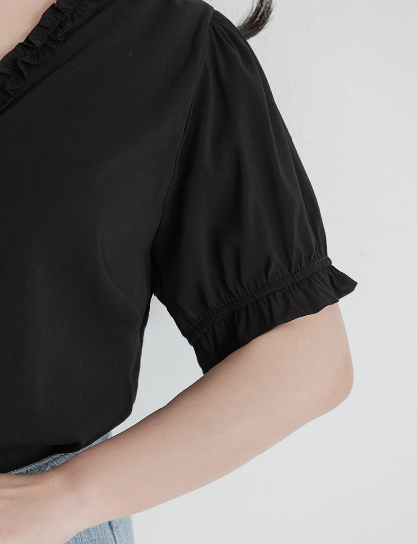 Romantic Ruffle V-Neck Short Sleeve Plus Size Blouse