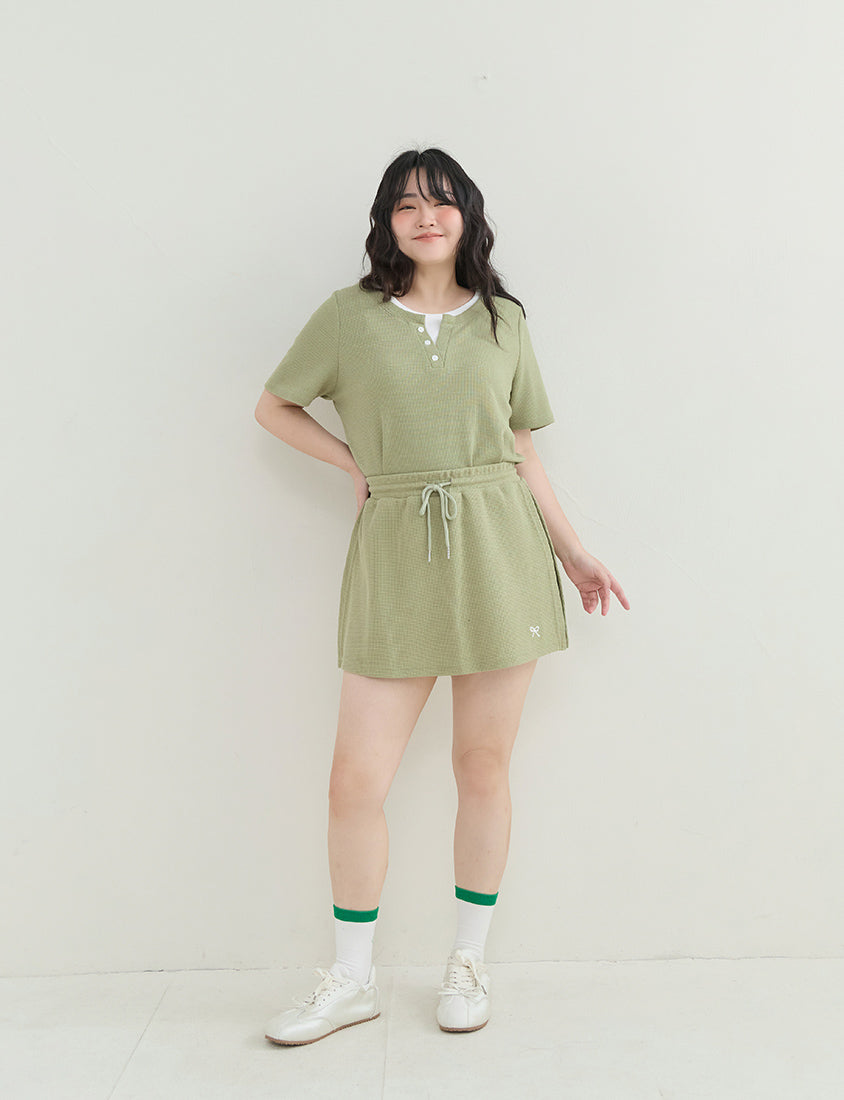 Waffle Knit Faux Two-Piece Plus Size Top