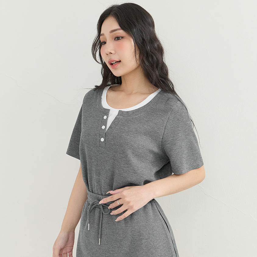 Waffle Knit Faux Two-Piece Plus Size Top