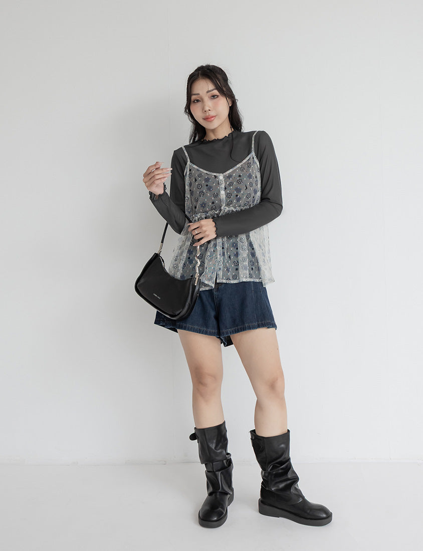 Versatile Ruffle Trim Sheer Long Sleeve Plus Size Top