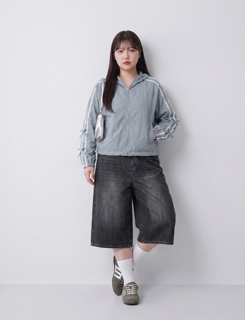 Lace Water-Repellent Hooded Plus Size Trench Coat