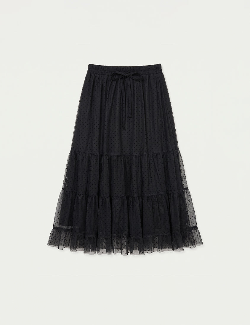 Romantic Polka Dot Tulle Tiered Plus Size Maxi Skirt