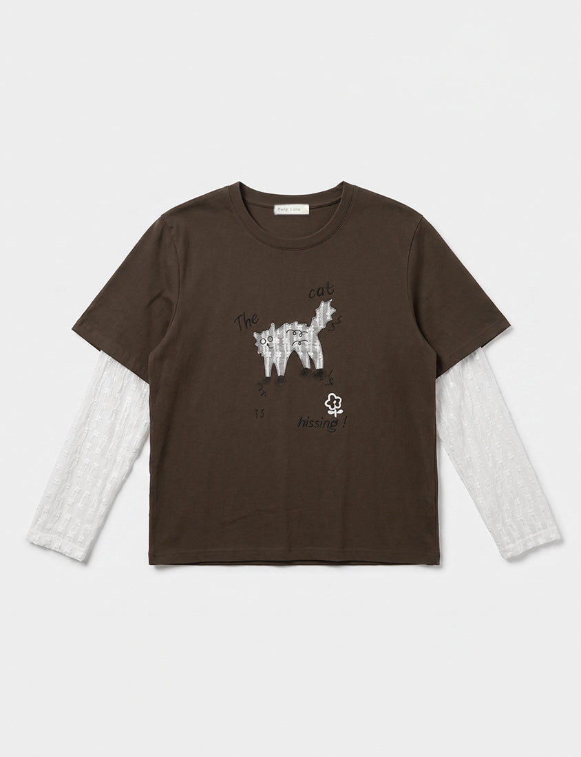 Contrast Lace Cat Faux Two-Piece Plus Size Tee