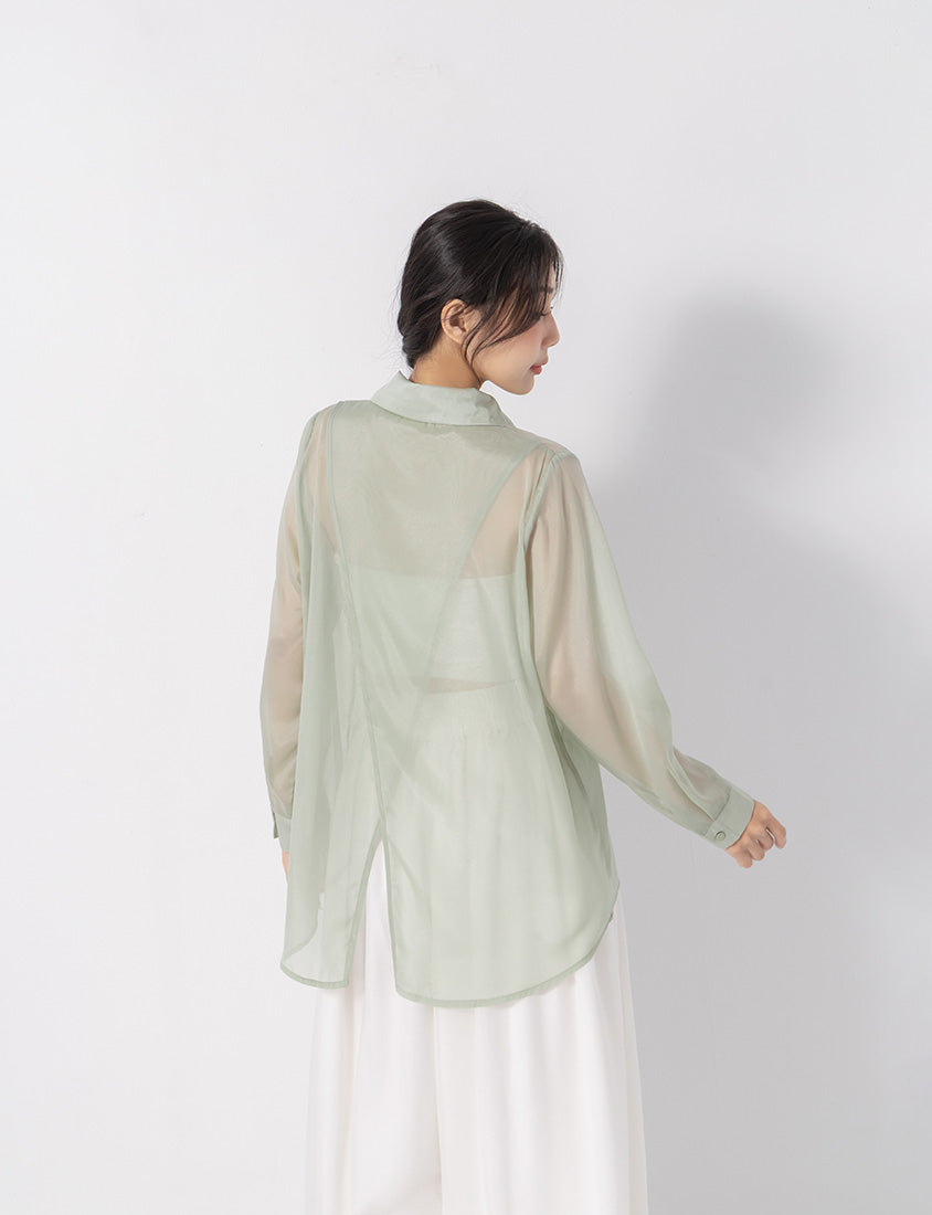Subtle Sparkle Sheer Chiffon Back Slit Plus Size Shirt