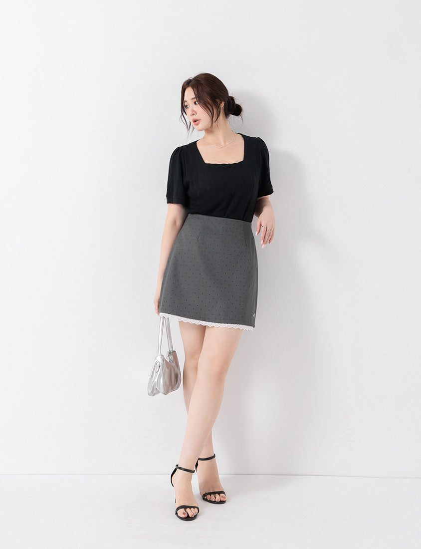 MISS. Slim Fit Square Neck Cable Knit Short Sleeve Plus Size Top
