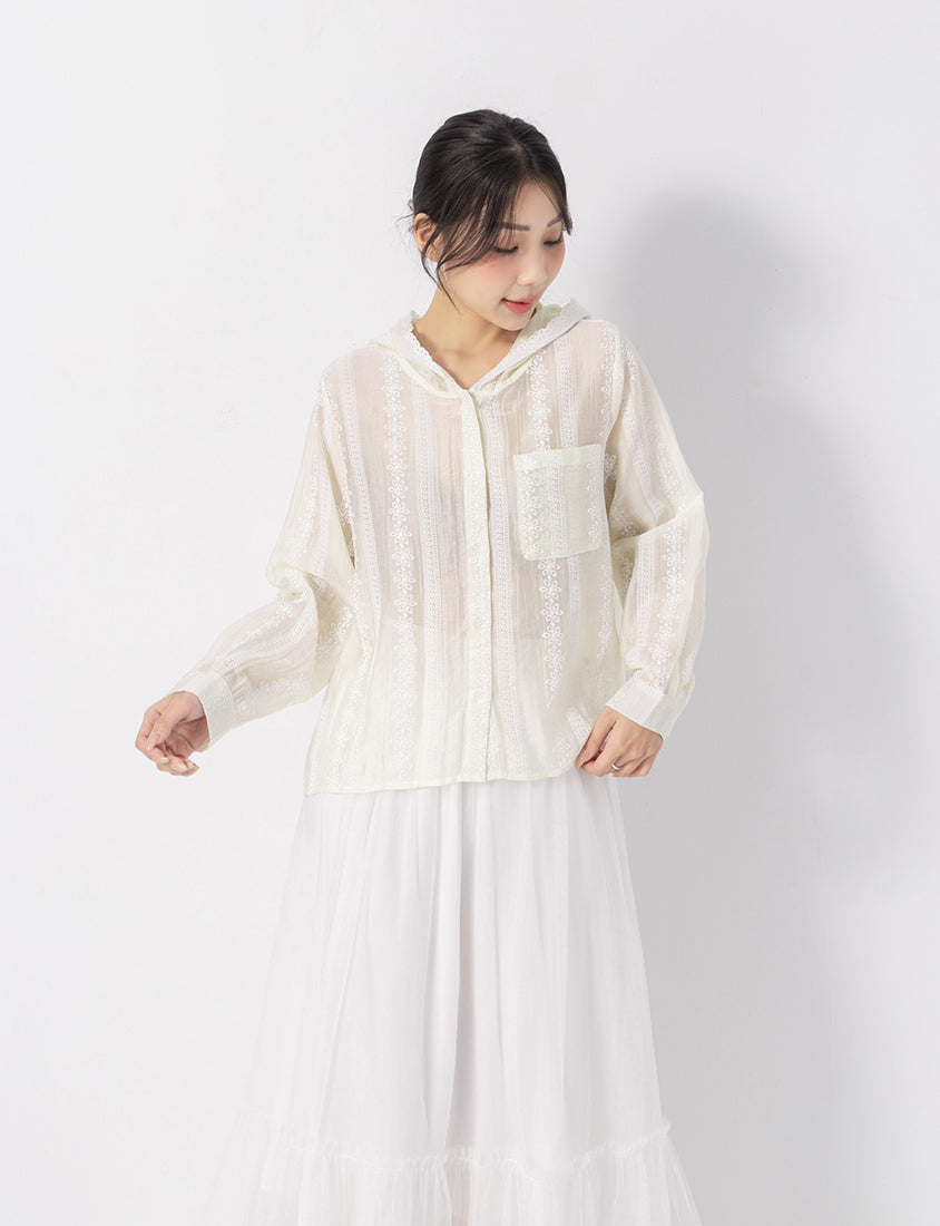 Japanese Style Semi-Sheer Lace Hooded Plus Size Jacket