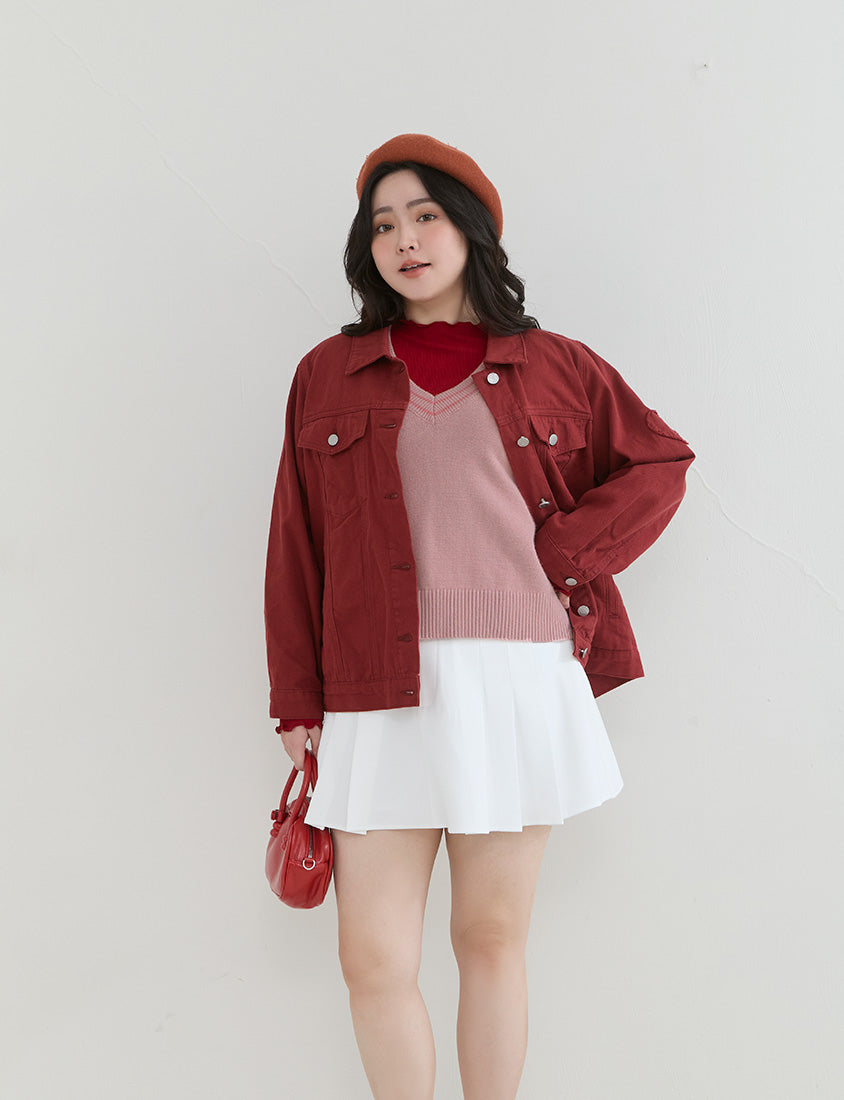 Preppy Cherry Embroidered Cropped Knit Plus Size Vest