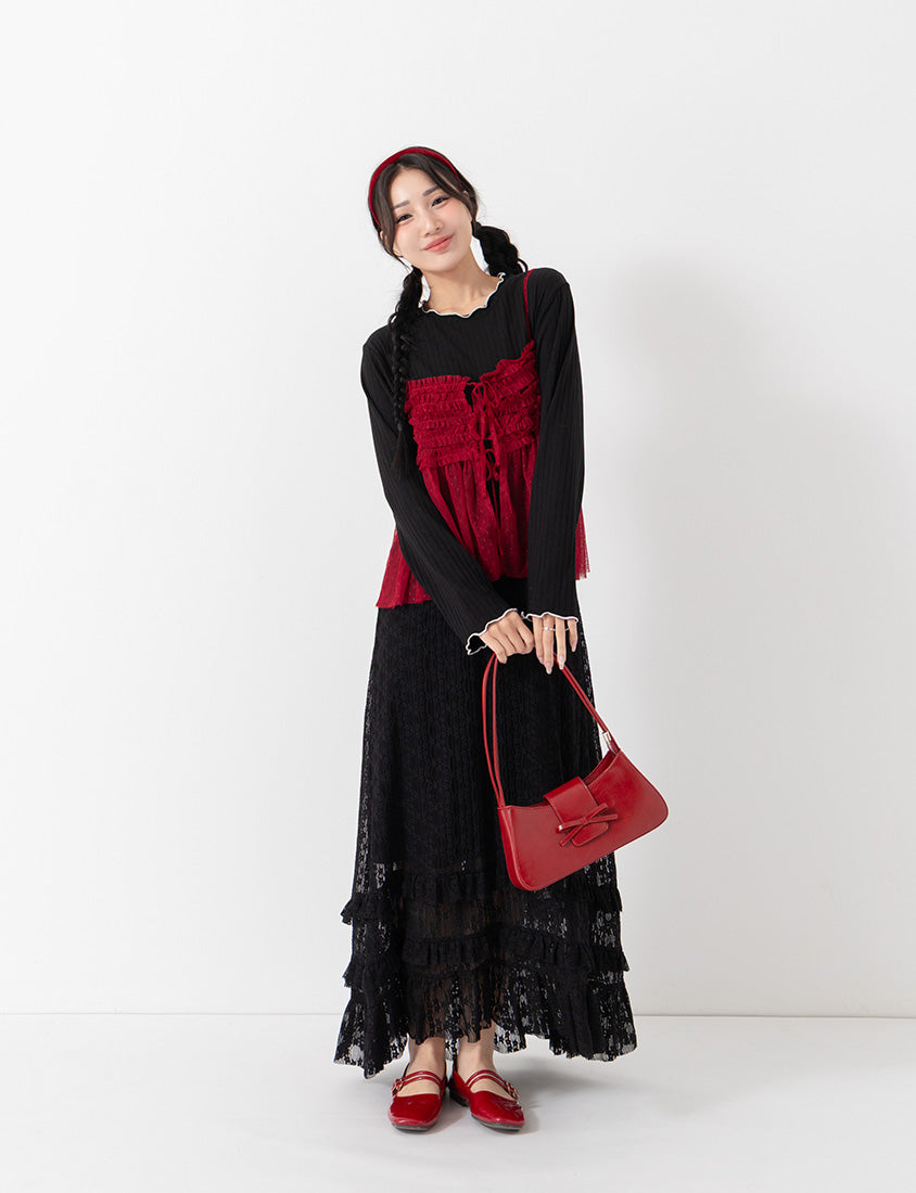 Romantic Floral Lace Tiered Plus Size Maxi Skirt