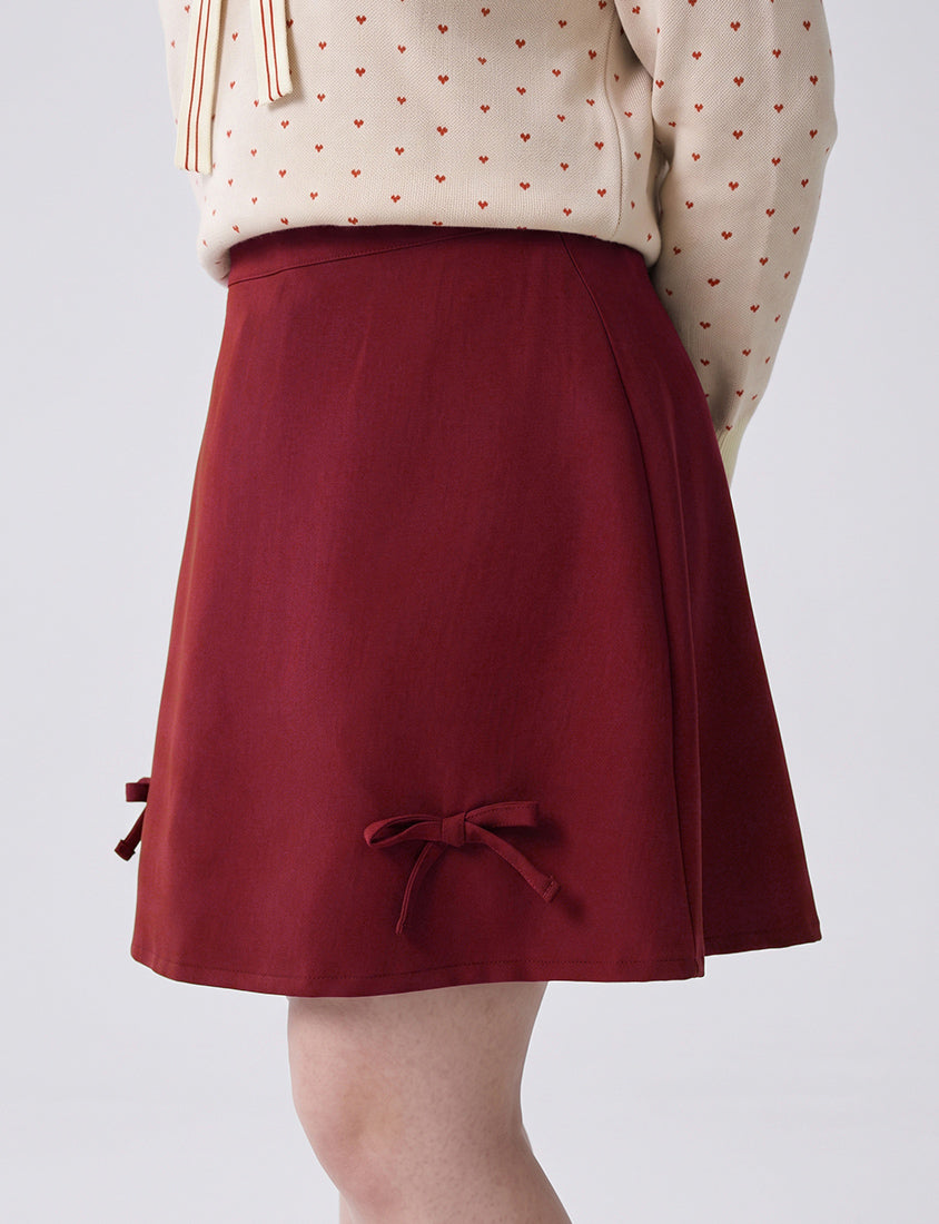 Korean Style Bow-Detail Elastic Back Waist Tailored Plus Size Mini Skirt