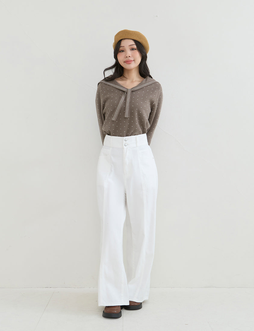 Sweet Heart Sailor Collar Long Sleeve Knit Plus SizeTop