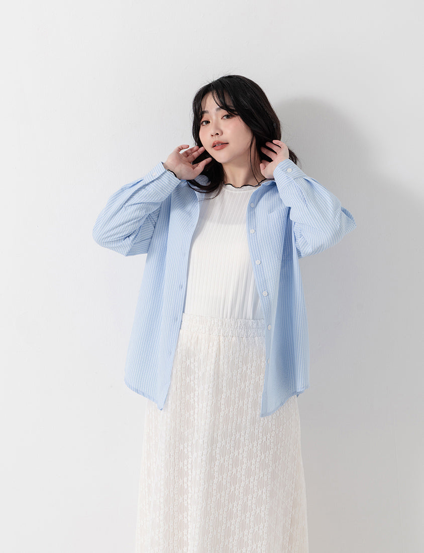 Textured Crinkle Stripe Plus Size Shirt