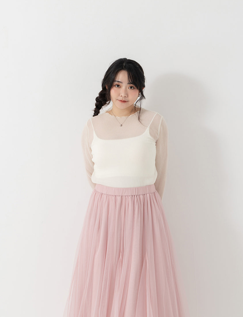 MISS. Ethereal Crinkle Sheer Mock-Neck Plus Size Top