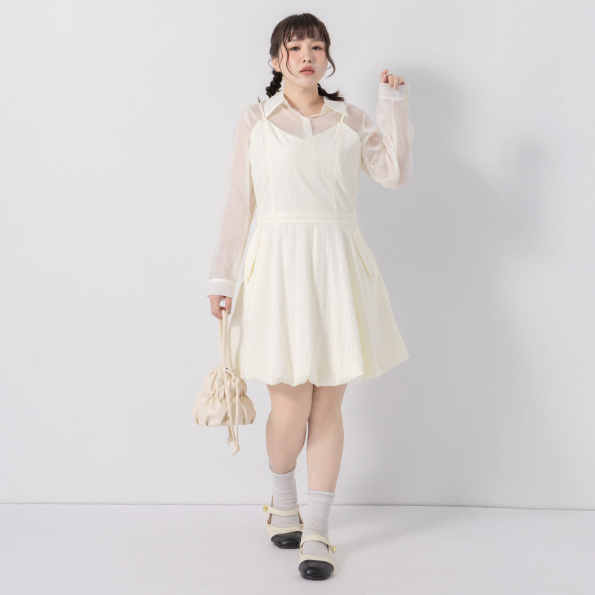 Cute Bubble Hem Adjustable Strap Plus Size Mini Dress
