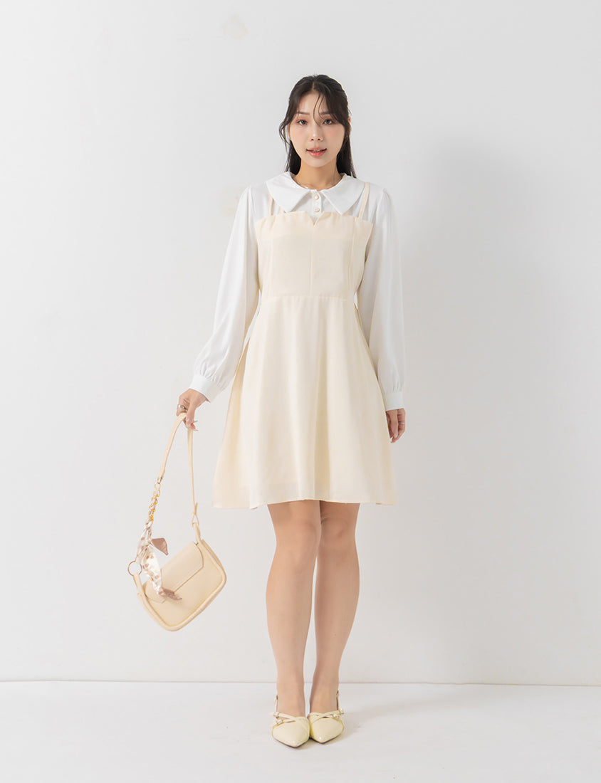 MISS. Smart Collared Faux Two-Piece Strap Plus Size Mini Dress