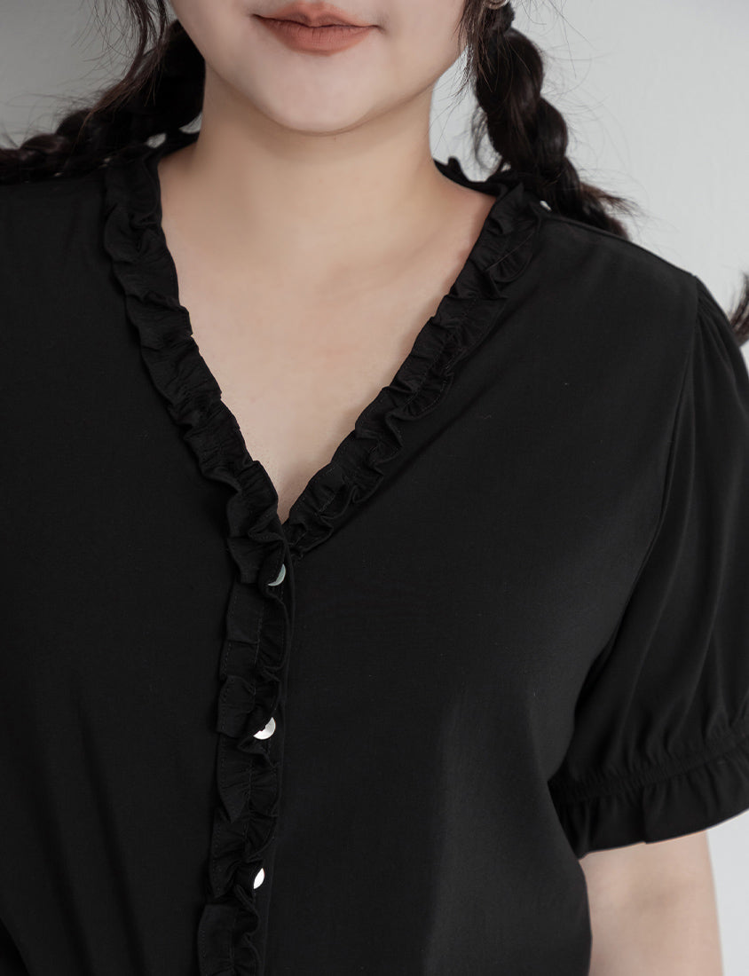 Romantic Ruffle V-Neck Short Sleeve Plus Size Blouse