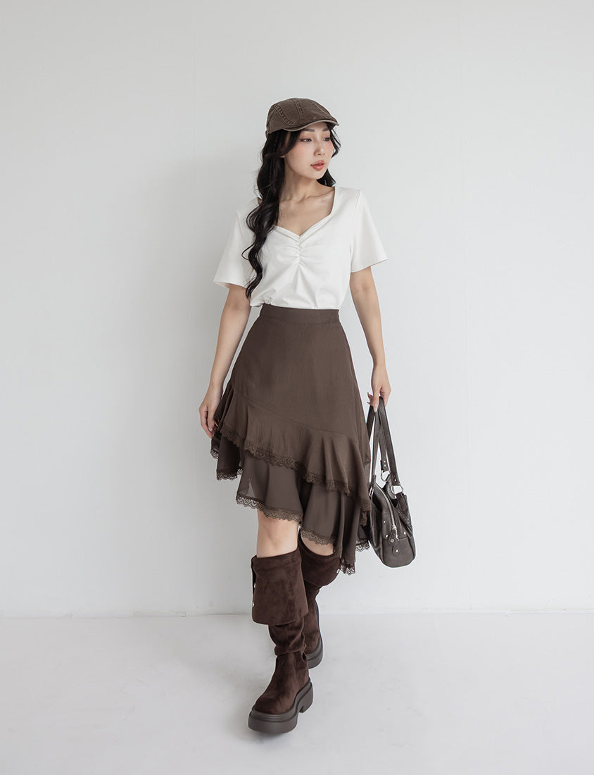 MUA! Layered Asymmetrical Lace Textured Plus Size Mini Skirt