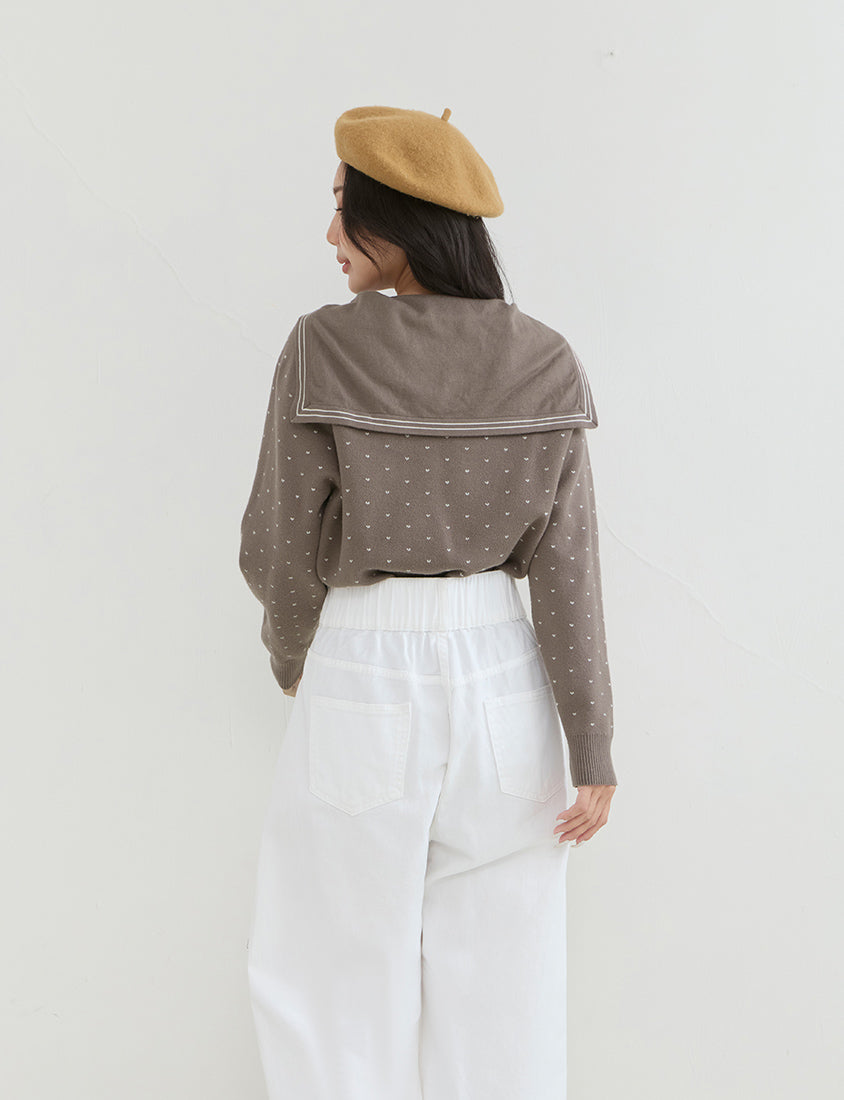 Sweet Heart Sailor Collar Long Sleeve Knit Plus SizeTop
