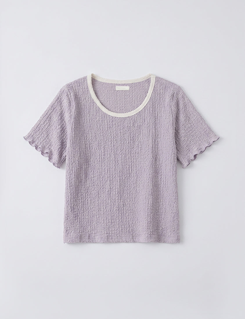 Sweet Colorful Contrast Trim Crinkle Plus Size Tee