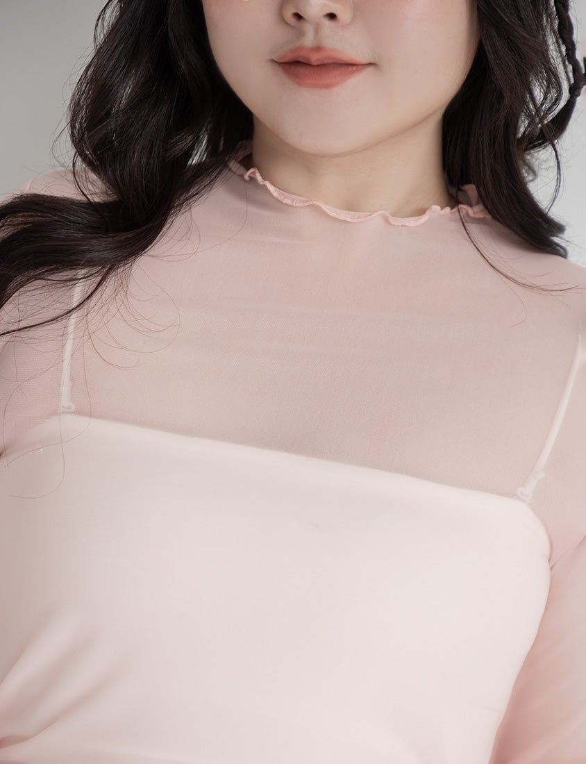 Versatile Ruffle Trim Sheer Long Sleeve Plus Size Top