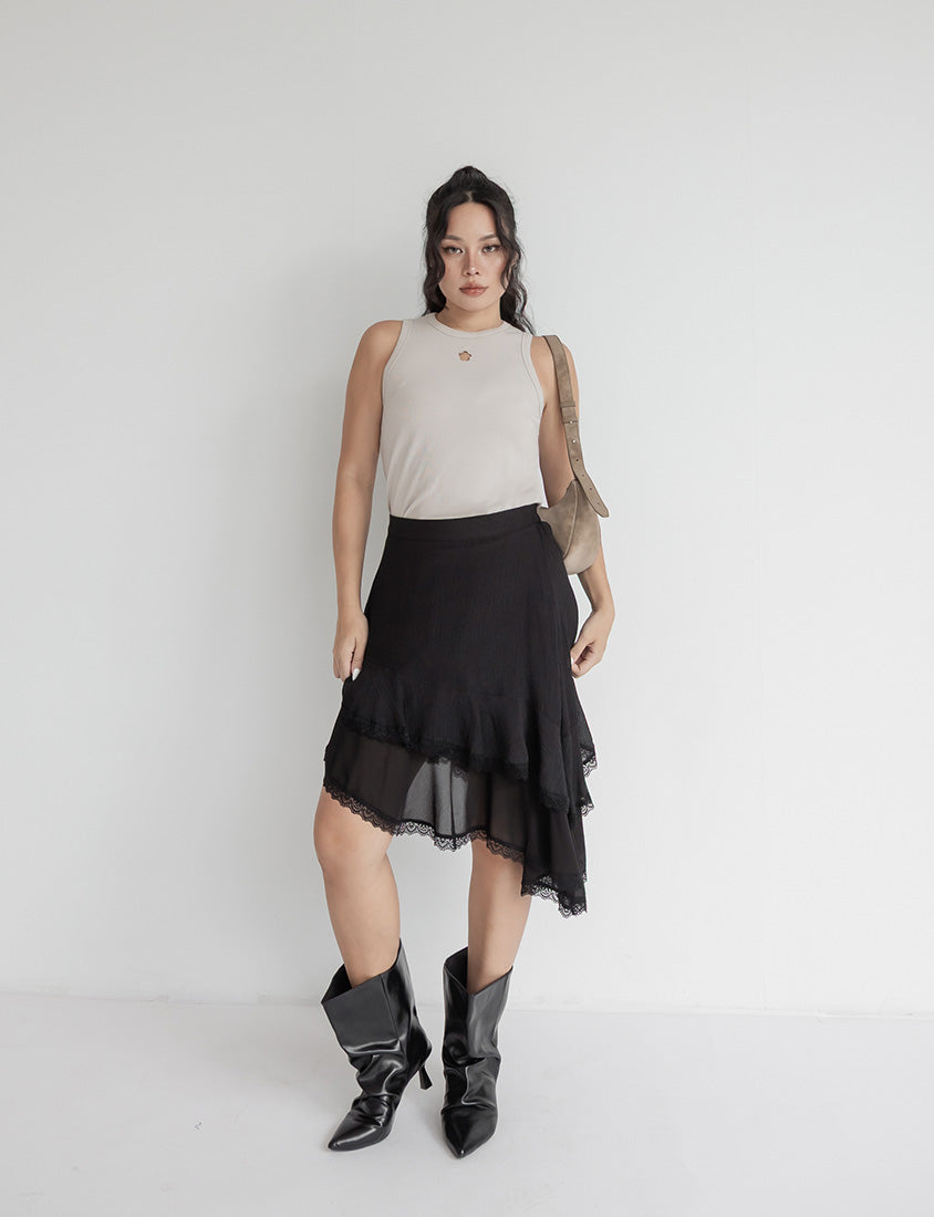 MUA! Layered Asymmetrical Lace Textured Plus Size Mini Skirt