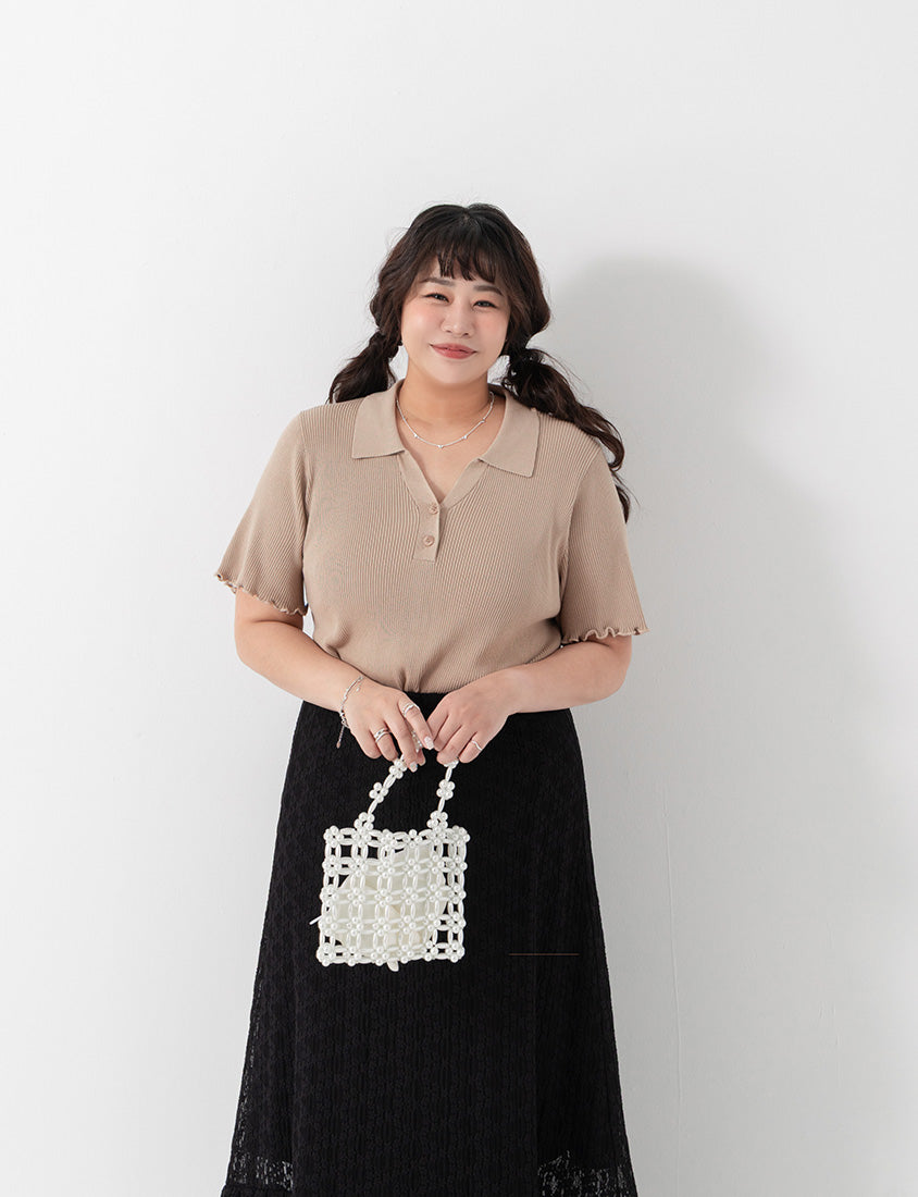 MISS. Polo Collar Ribbed Knit Plus Size Top