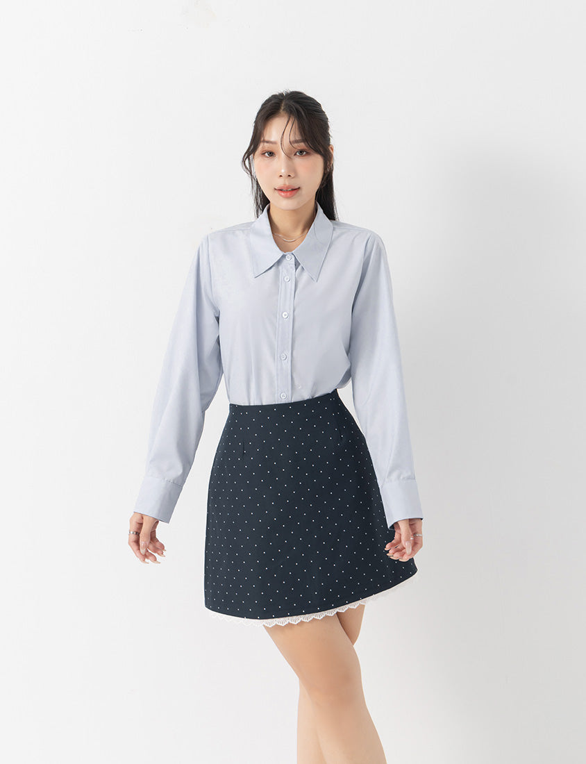 MISS. Easy-Care Contrast Color Long Sleeve Plus Size Shirt