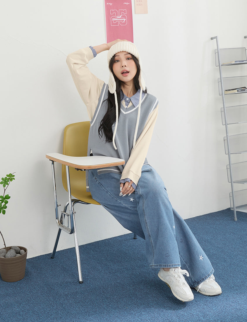 Heart Logo Faux Two Piece Plus Size Sweatshirt