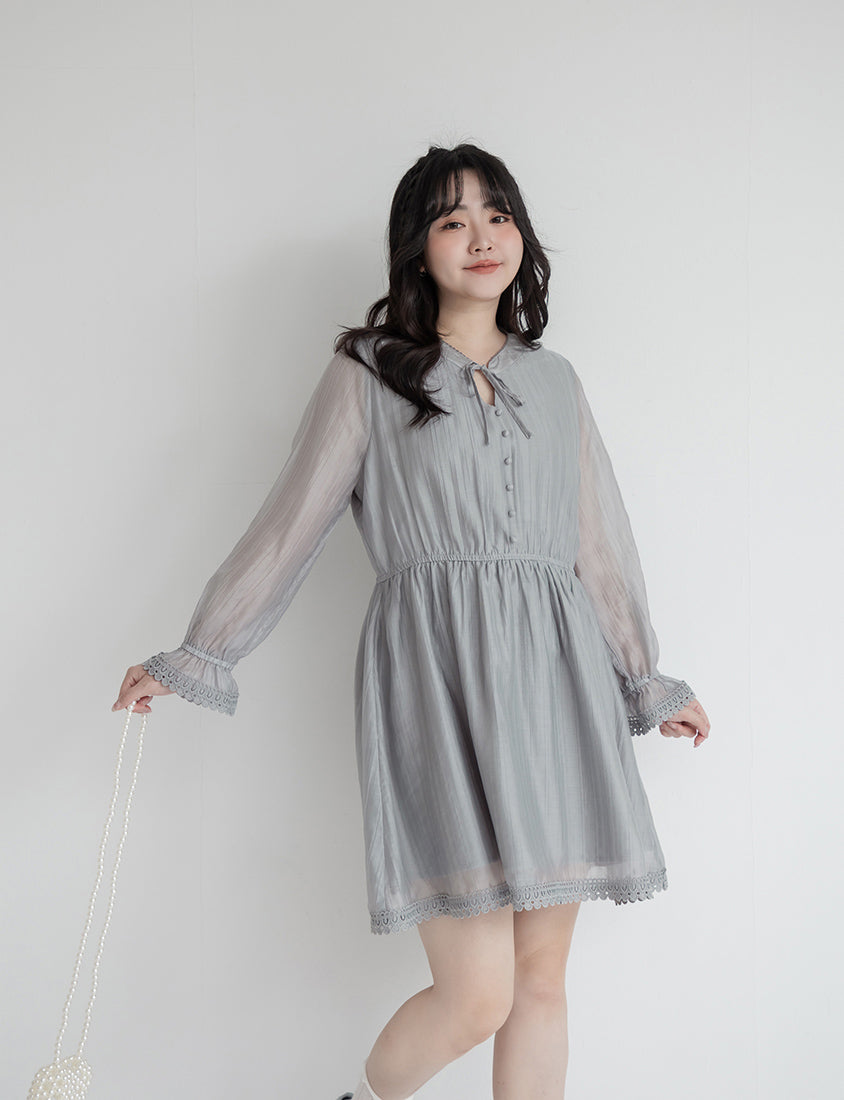 Vintage Lace Cinched Waist Plus Size Mini Dress