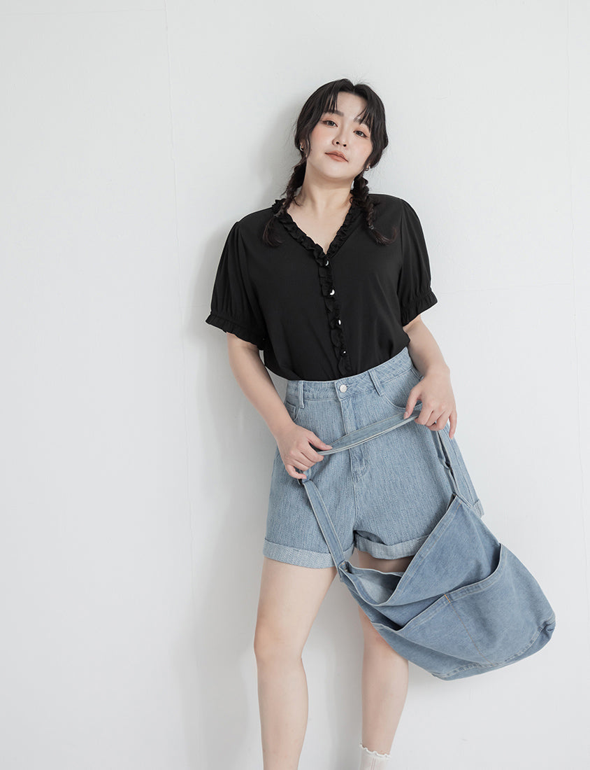 Romantic Ruffle V-Neck Short Sleeve Plus Size Blouse