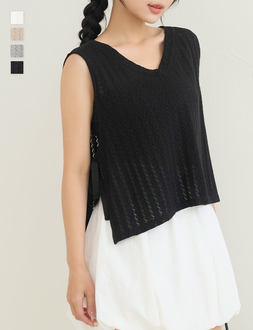 Versatile Openwork Knit Tie-Front Plus Size Tank Top