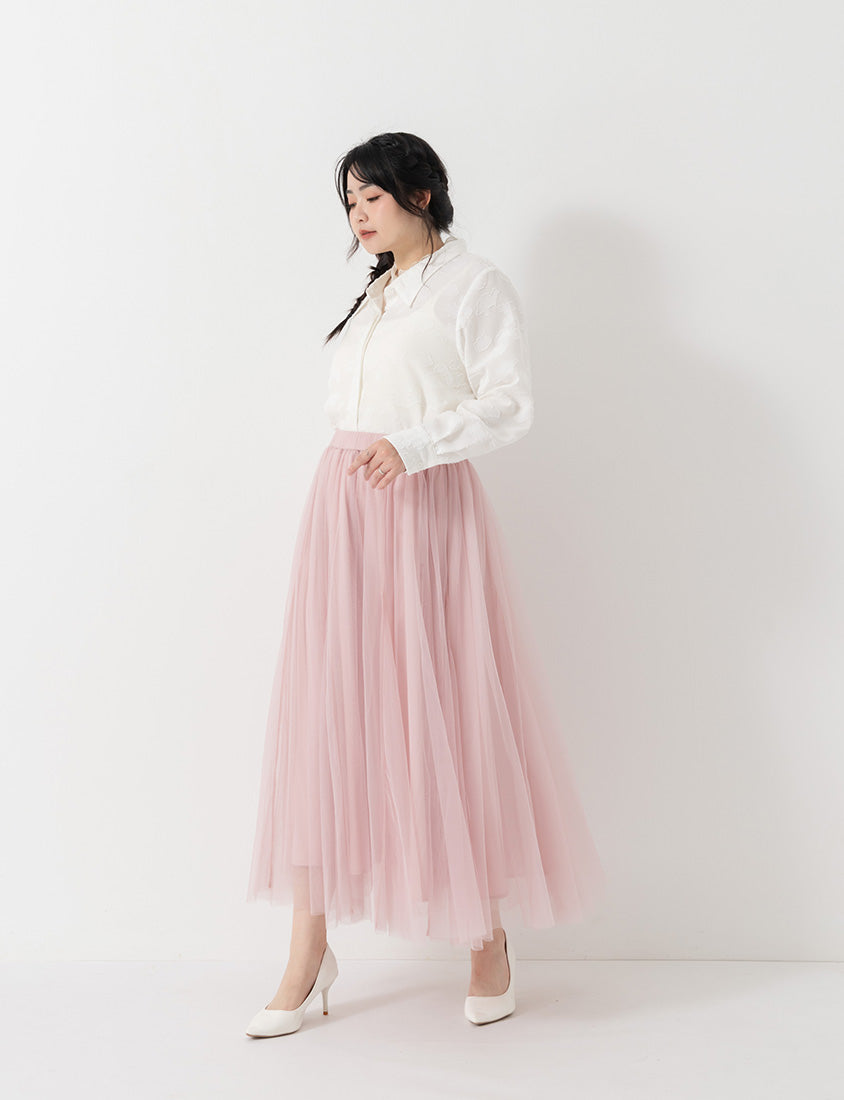 MISS. Japanese-Inspired Lace Sheer Jacquard Plus Size Shirt