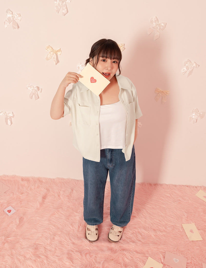 Double Pocket Twill Shell Button Plus Size Shirt